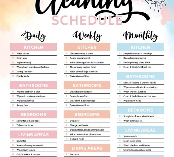 Weekly Cleaning Schedule Printable: A Simple Way to Keep Your Home Clean