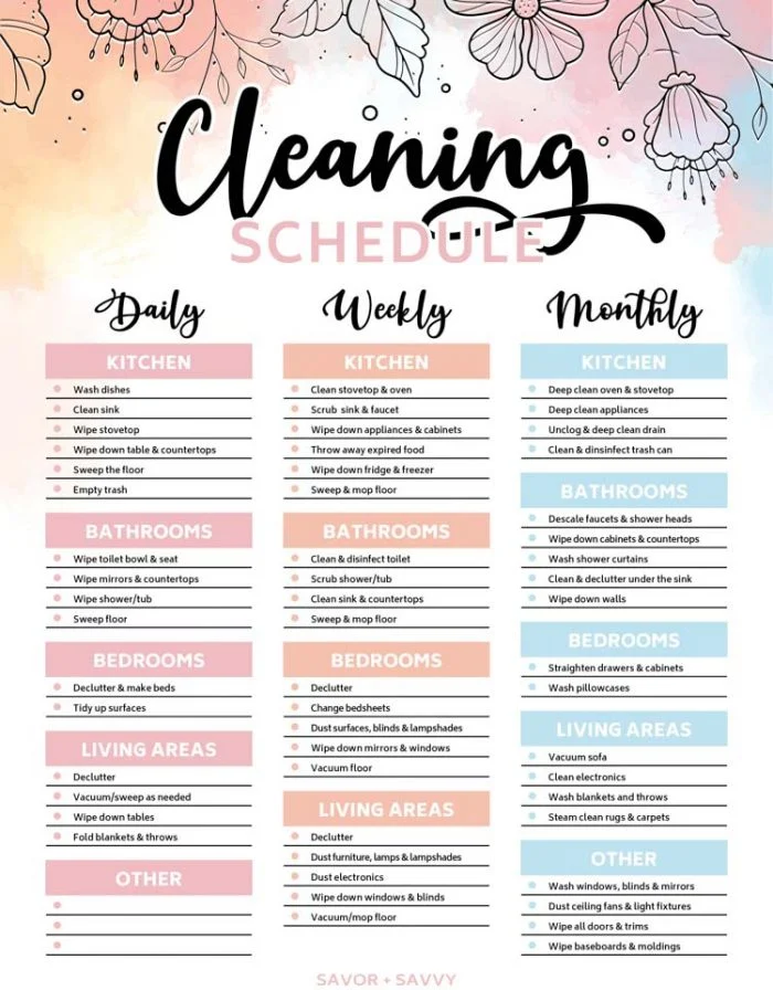 Weekly Cleaning Schedule Printable: A Simple Way to Keep Your Home Clean